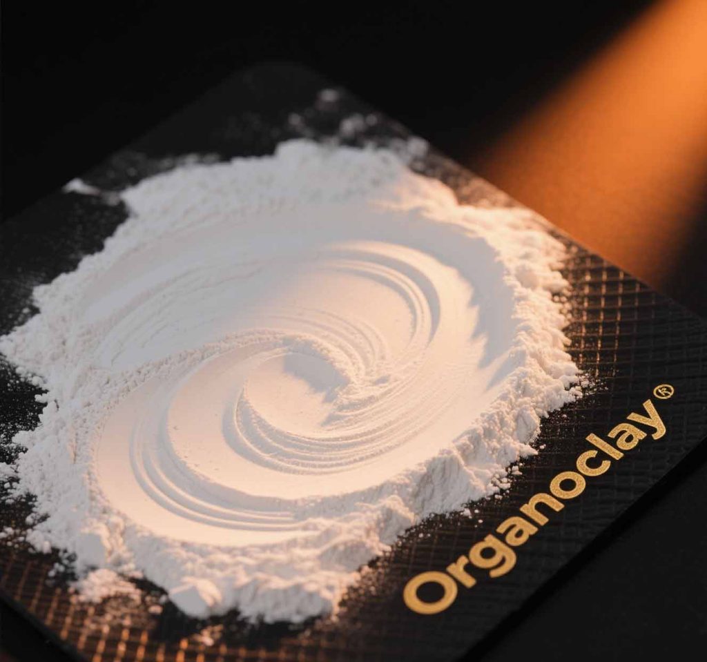 Organoclay isomerized alpha olefins application